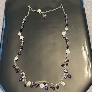 WHBM Long Goldtone and Purple Beaded Necklace